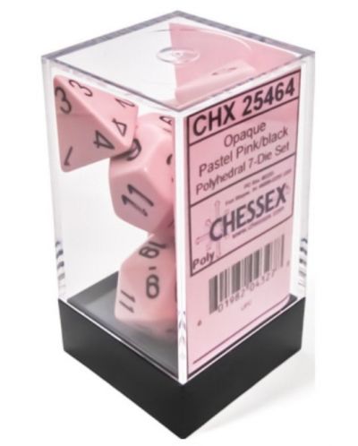 Set zaruri Chessex Opaque Pastel - Pink/black Polyhedral, 7 bucati - 1