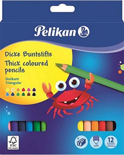Un set de creioane triunghiulare colorate Pelikan – Jumbo, 12 culori - 1