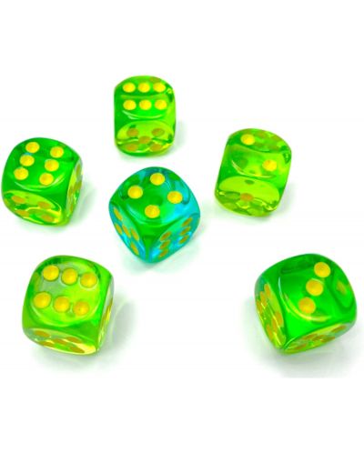 Set de zaruri Chessex Gemini - Translucent Green-Teal/Yellow, 36 bucăți - 3