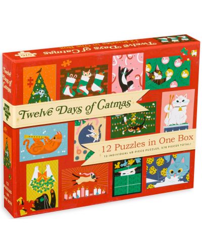 Calendar de Crăciun Chronicle books din 12 х 48 de piese - 12 zile de Crăciun pentru pisici - 1