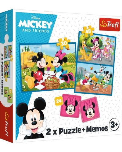Set de puzzle și joc de memorie Trefl 2 în 1 - Mickey Mouse și prietenii - 1