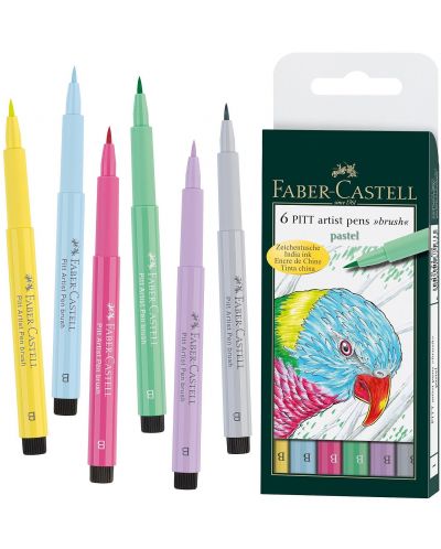 Set markere cu perie Faber-Castell Pitt Artist - Culori pastelate, 6 buc - 2