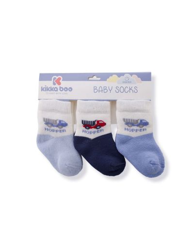 Set sosete plausate pentru bebelusi, Kikka Boo Hooper - Bumbac, 1-2 ani, 3 perechi, albastre - 1