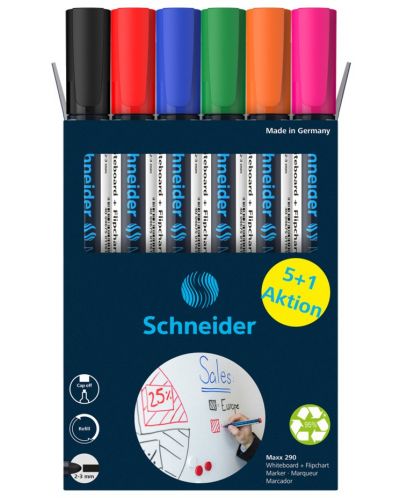 Set de markere Schneider Maxx - 290, pentru tablă albă și flipchart, 3 mm, 6 culori - 1