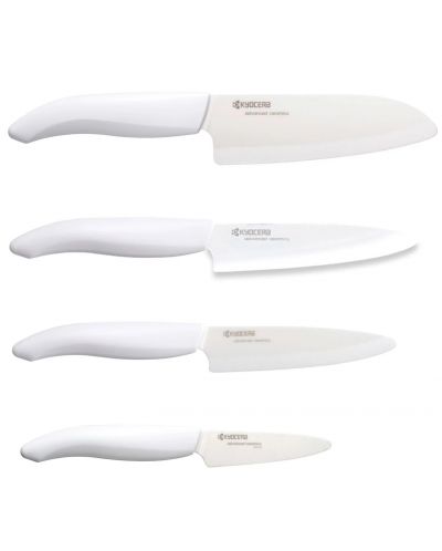 Set de cuțite din ceramică KYOCERA - Cu bloc de bambus, alb - 2