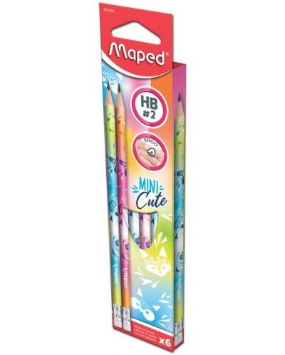 Set creioane cu radiera Maped Mini Cute - HB, 6 bucati - 2