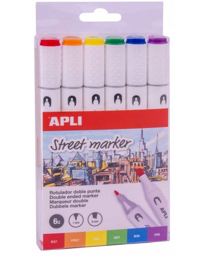 Set markere cu doua varfuri Apli - 6 culori - 1