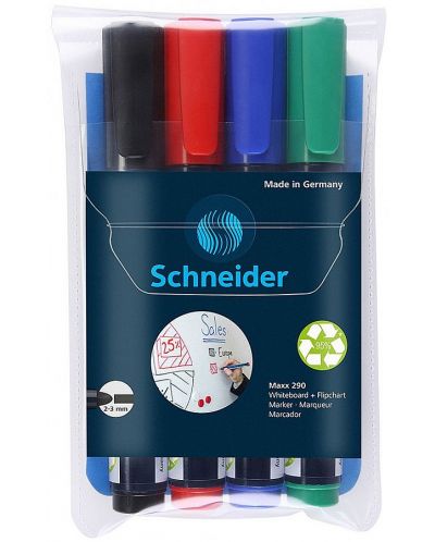 Set de 4 markere Schneider pentru tabla alba cu varf rotund - Maxx 290, 3,0 mm - 1