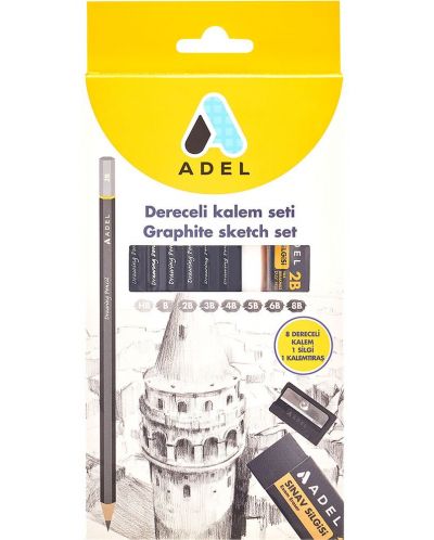 Set de creioane Adel - Cu ascuțitoare și gumă de șters - 1