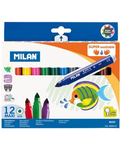 Set carioci Milan - Maxi Super Washable, 12 culori - 1