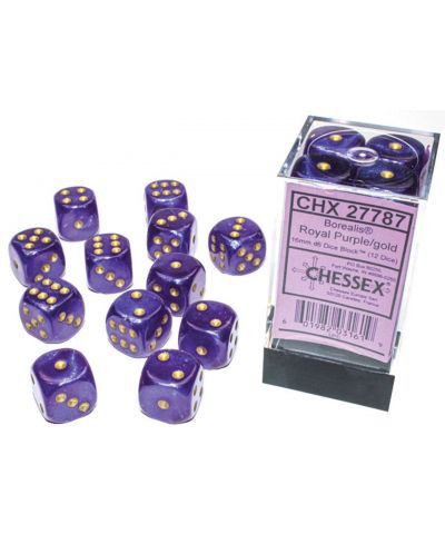 Set de zaruri Chessex Borealis Luminary Dice Block - Royal Purple/Gold, 12 bucăți - 2