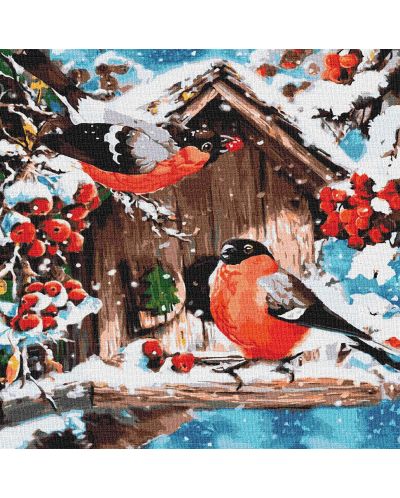 Set de pictură pe numere Ideyka - Păsări zglobii de zăpadă, 40 x 40 cm - 1