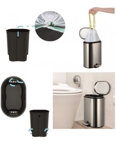 Set coș de toaletă și periuță Inter Ceramic - 8355SS, 6 L, cromat - 3