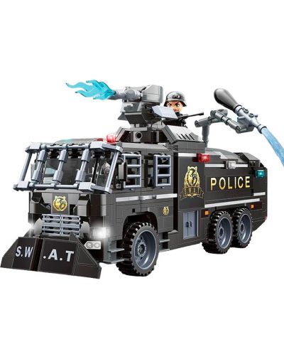 Constructor Qman - Camion de Poliție cu Tun de Apă, 847 piese - 2