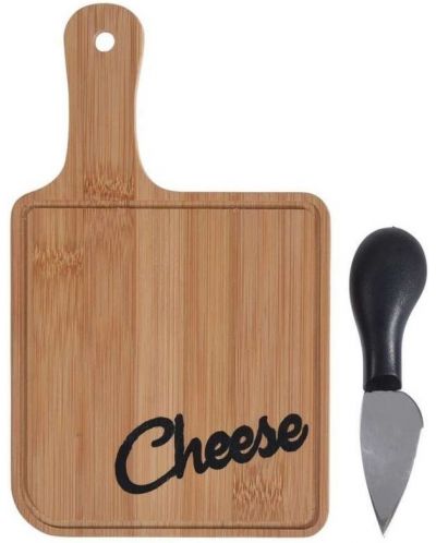Tablă de bambus și set de cuțite de brânză H&S - 12 x 20 cm - 1