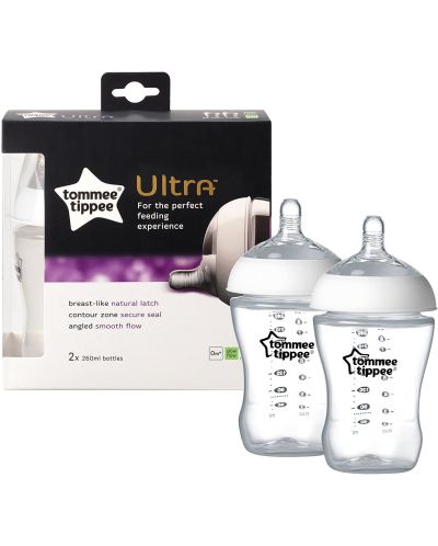 Set 2 biberoane bebelusi Tommee Tippee Ultra - 260 ml, cu tetinae, flux lent - 1