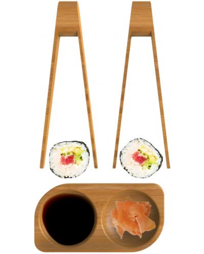 Set sushi Pebbly - 3 părți, 15 x 10 x 5 cm, bambus - 3