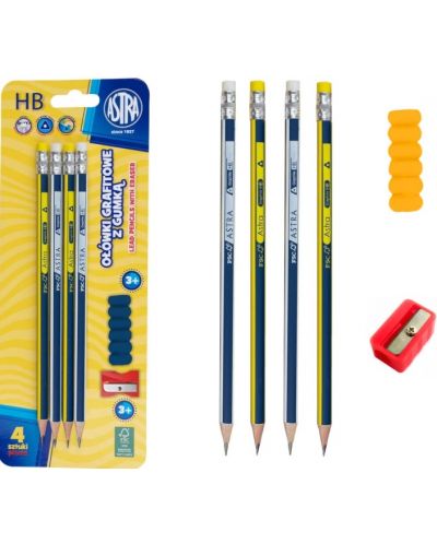 Set creioane grafit Astra - Cu ascuțitoare și capac, HB, 4 buc. - 2