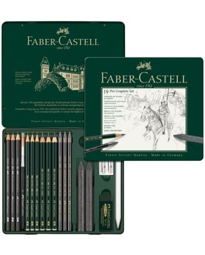 Set de creioane Faber-Castell Pitt Graphite - 19 bucăți, în cutie metalică	 - 2