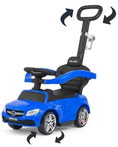 Masinuta fara pedale cu maner parental Milly Mally - Mercedes AMG, albastra - 2