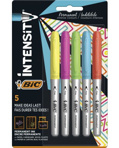 Set markere permanente BIC - Intensity, 1.8 mm, 5 culori intense - 1