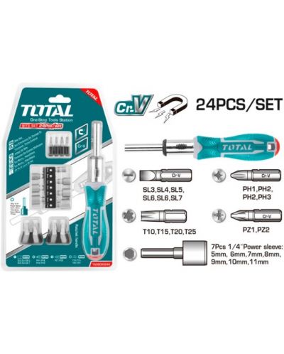 Set șurubelniță cu cheie cu clichet și biți TOTAL - 24 de piese - 3
