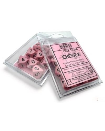 Set zaruri Chessex Opaque Pastel - Pink/black, 10 bucati - 1