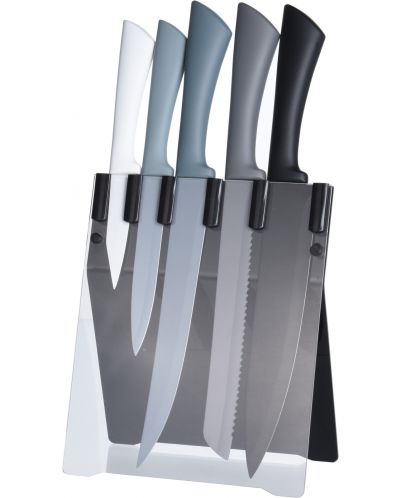 Set de 5 cuțite de bucătărie H&S - cu suport, multicolor - 1
