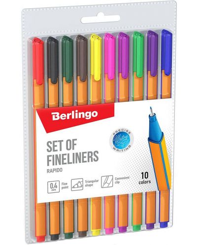 Set de finelineri Berlingo Rapido - 0.4 mm, 10 culori - 1
