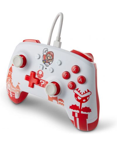 Controller PowerA - Enhanced, cu fir, pentru Nintendo Switch, Mario Red/White - 4