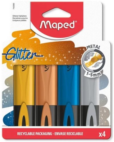 Maped - Set de markere metalice Fluo Glitter, 4 culori - 1