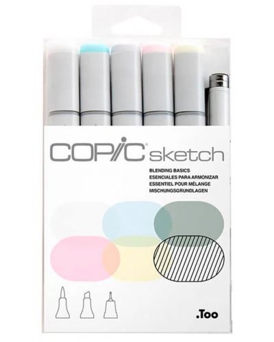 Set de markere Too Copic Sketch - Amestecare de bază, 5 culori + 1 multi liner - 1