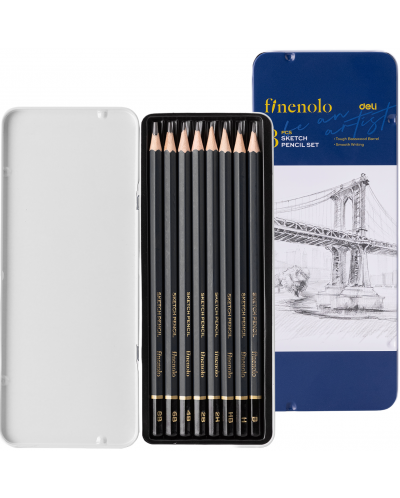 Set de creioane de grafit Deli Finenolo - EC26, 8 bucăți, cutie metalică - 1