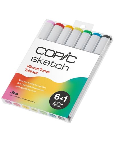 Set de markere Too Copic Sketch - Colectie limitata, Tonuri stralucitoare, 6+1 culori - 1