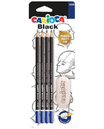 Set de creioane Carioca - negru, 4 buc., HB, radieră - 1