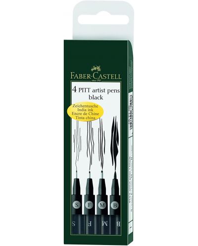 Set fineliner  Faber-Castell Pitt Artist - Negru, 4 bucati - 1