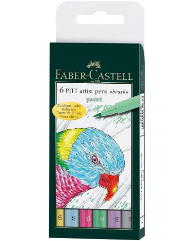 Set markere cu perie Faber-Castell Pitt Artist - Culori pastelate, 6 buc - 1