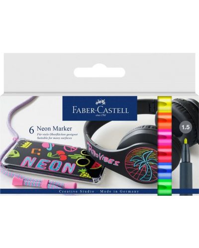 Set de markere Faber-Castell Neon - 6 culori, partea superioară rotundă - 1