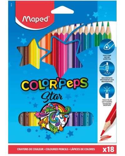 Set creioane colorate Maped Color Peps - Star, 18 culori - 1