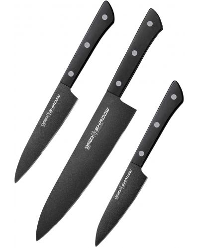 Set de 3 cuțite Samura - Shadow, acoperire neaderentă neagră - 1