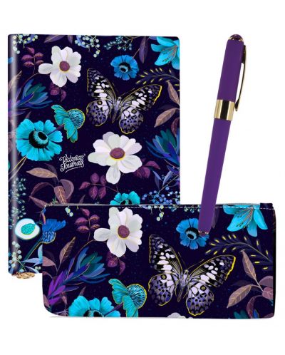 Set Victoria's Journals - Flori albastre, 3 buc, in cutie - 1