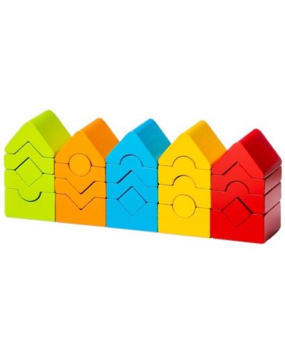 Set blocuri din lemn Cubika - Turnulete colorate, 25 buc.	 - 2