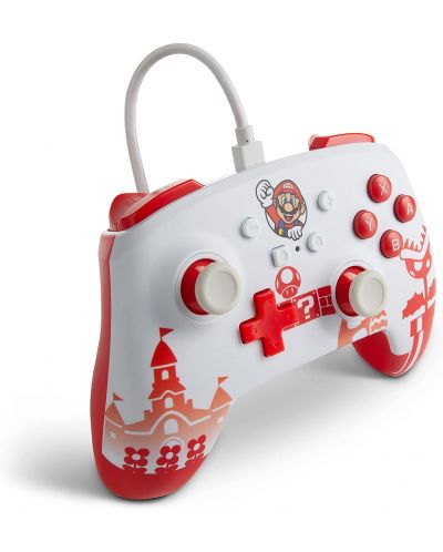 Controller PowerA - Enhanced, cu fir, pentru Nintendo Switch, Mario Red/White - 2