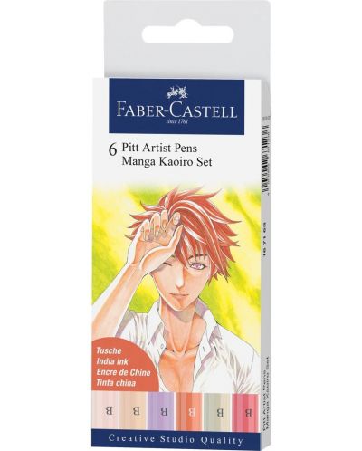 Set de markere Faber-Castell Pitt Artist - Manga Kaoiro, 6 culori - 1