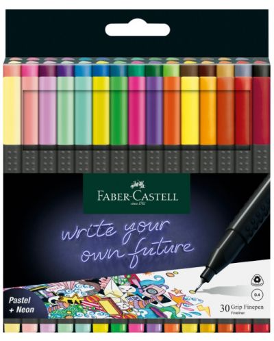 Faber-Castell Grip 0,4 mm, pastel și neon, 30 de culori - 1