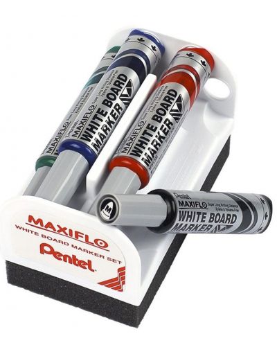 Set markere Pentel Board Maxfilo - 6.0 mm, 4 bucati + burete - 1