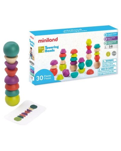 Miniland Set de mucegaiuri de stivuire din lemn - Towering Beads  - 2