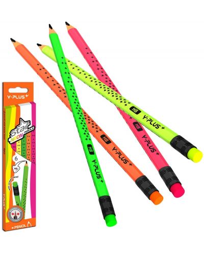 Set de creioane Y-Plus - HB, Star Neon, 6 bucăți - 1