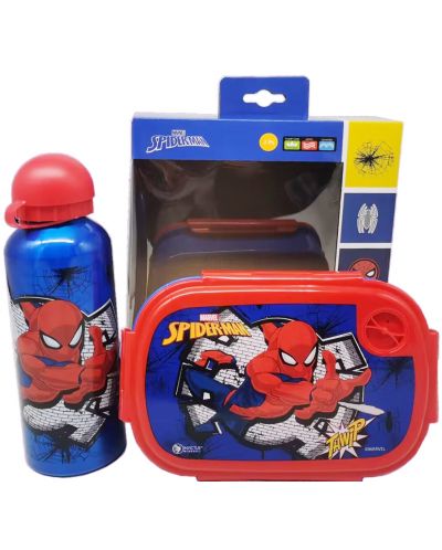 Set sticlă și cutie de mâncare Disney - Spider-Man, albastru - 3