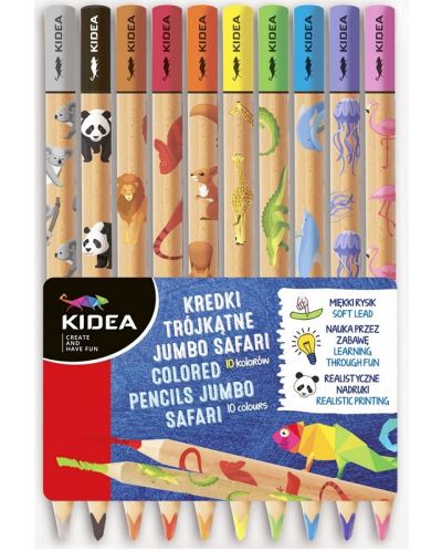 Set de creioane colorate Kidea - Jumbo Safari, 10 culori - 1